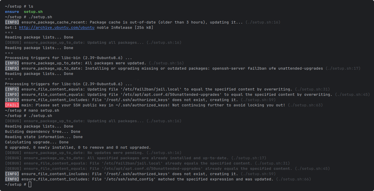Screenshot of the example script's output